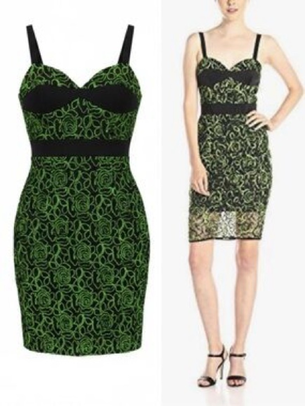 Milly Black Dress with Neon Green Lace Overlay - Mini